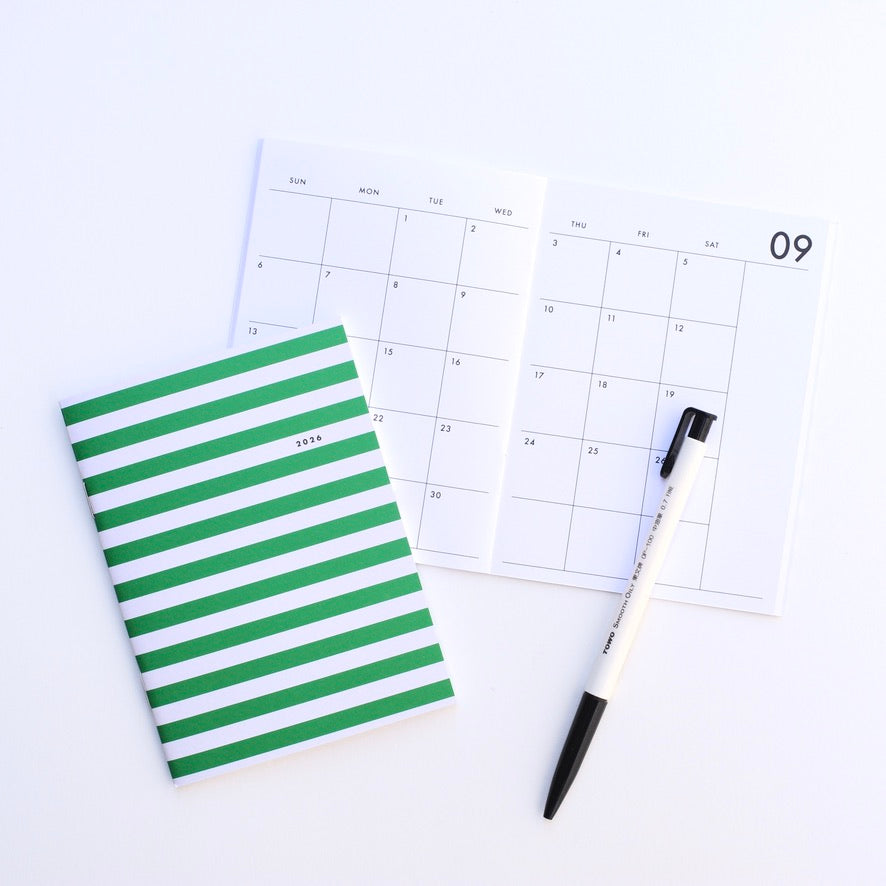 2026 Small Monthly Planner - Green Stripes