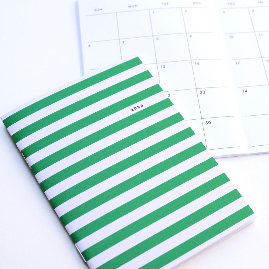 2026 Small Monthly Planner - Green Stripes