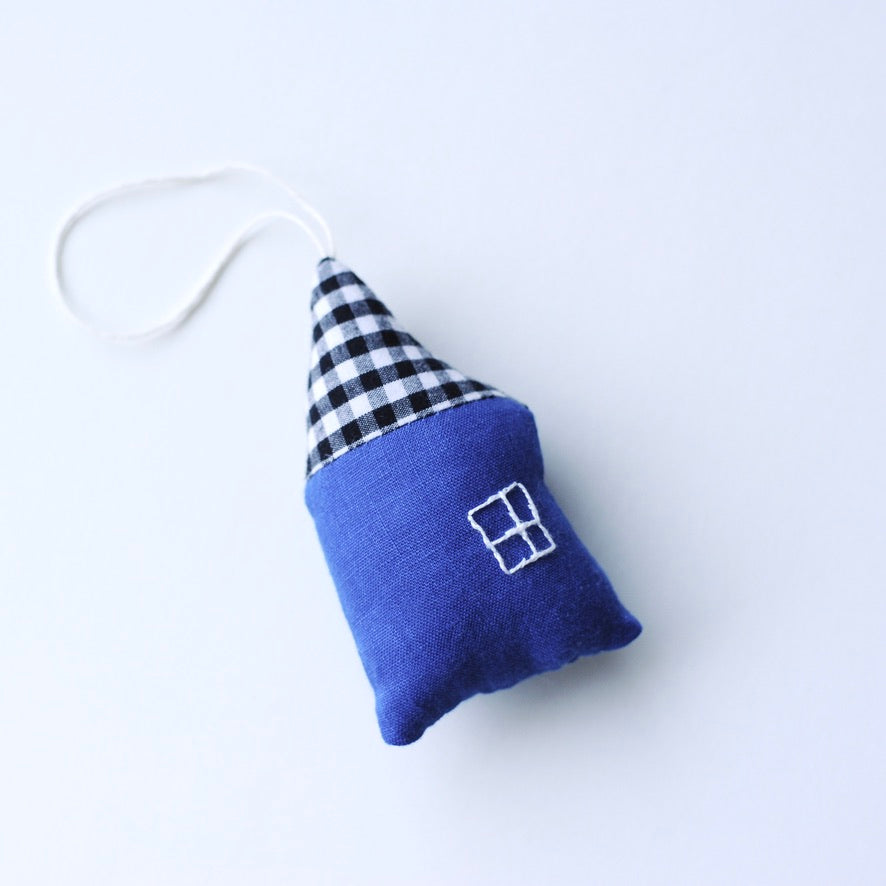 House Ornament - blue and black & white check