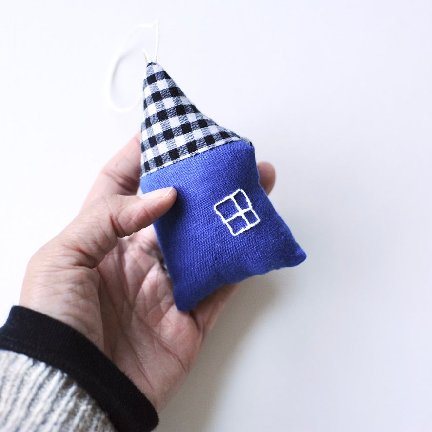 House Ornament - blue and black & white check